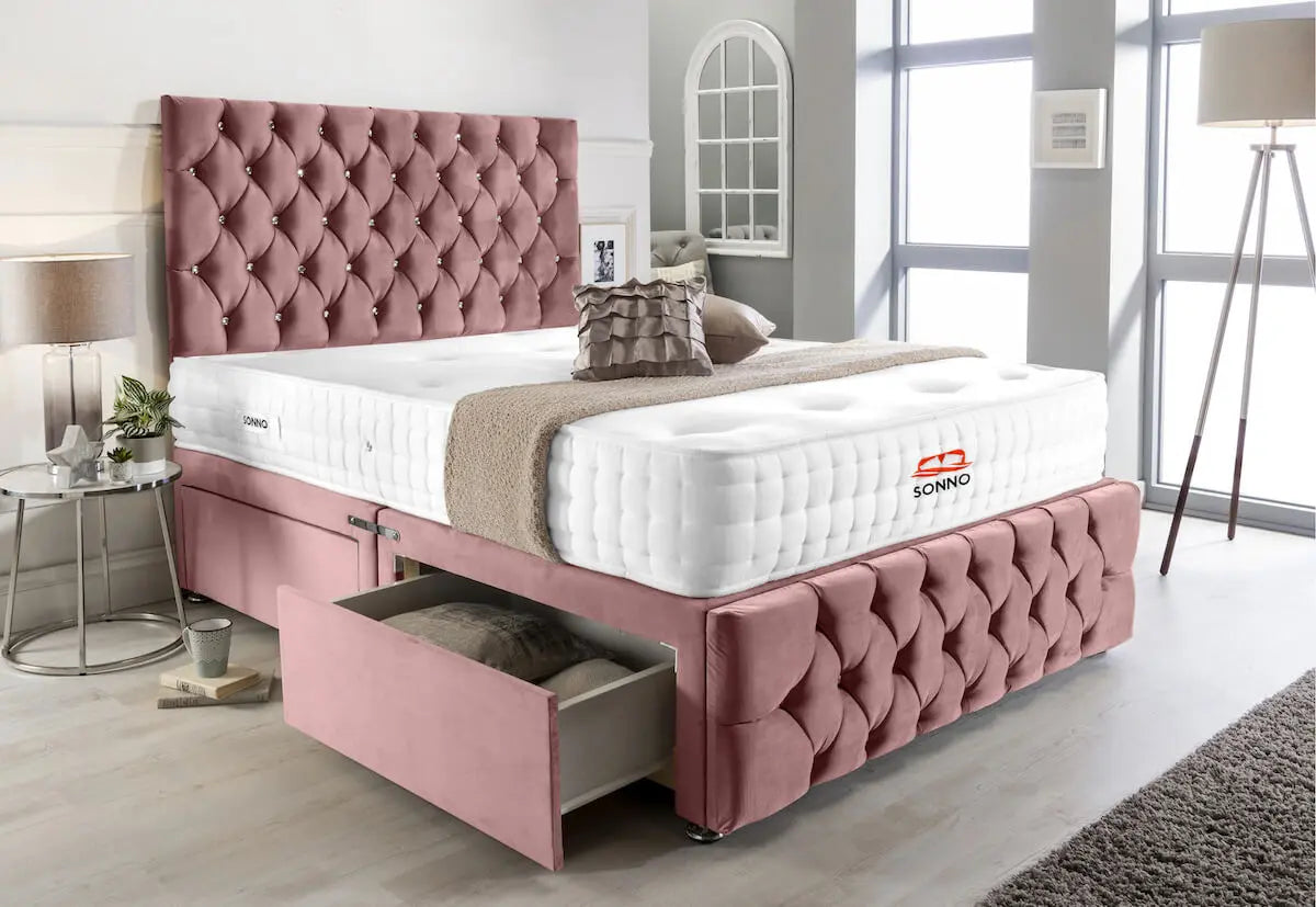 Moscow Divan Bed Pink Plush Velvet Sonno