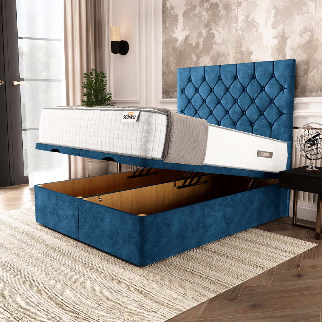 Seville Chesterfield Ottoman Divan Bed - Blue Coniston – Sonno