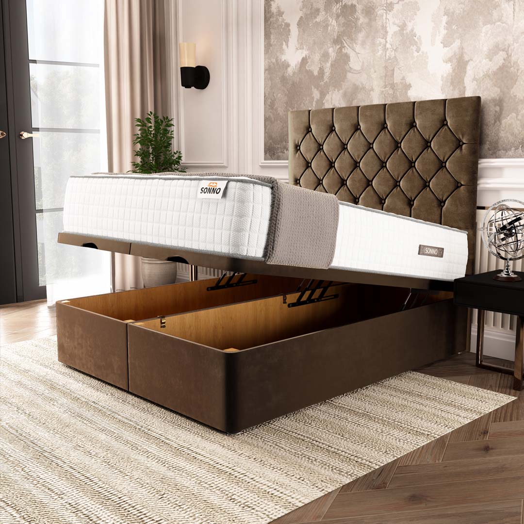 Seville Chesterfield Ottoman Divan Bed - Mocca Plush Velvet – Sonno