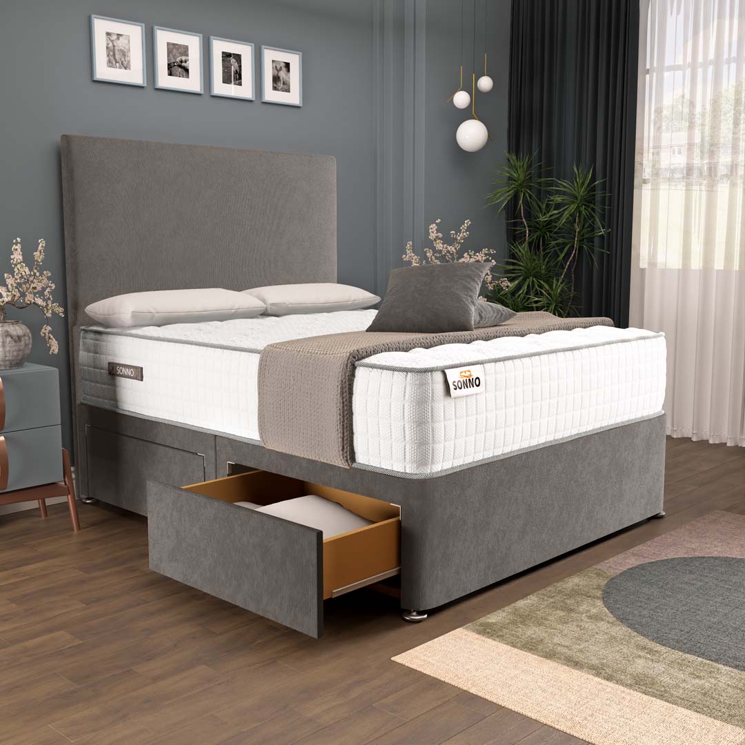 Bedmaster Naples Velvet Divan Bed Base With Storage - Optional Drawers, Lined Headboard | Choice Of Colors & Sizes (UK Sizes)