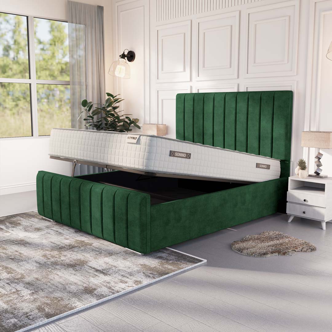 Lisbon Upholstered Ottoman Bed - Emerald Coniston – Sonno