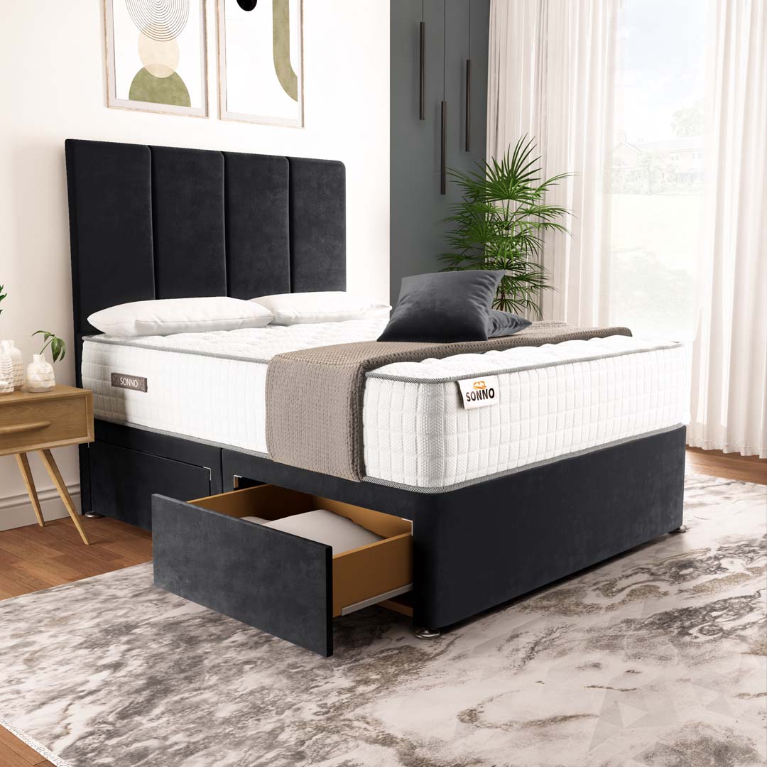 Victoria Divan Bed - Black Plush Velvet – Sonno