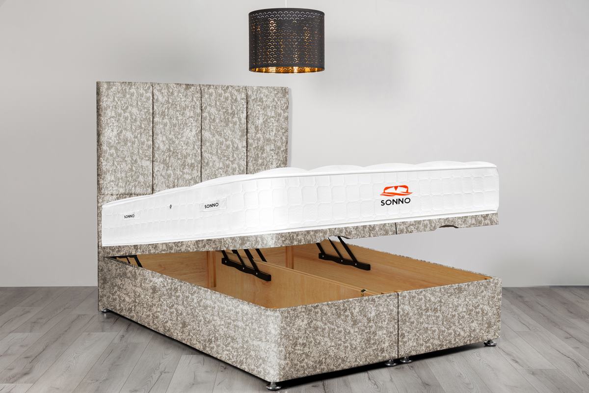 Victoria Ottoman Divan Bed Cream Crushed Velvet Sonno