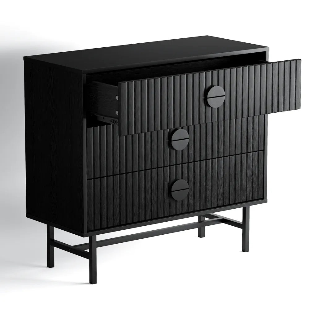 Noir 3 Drawers Chest - Black