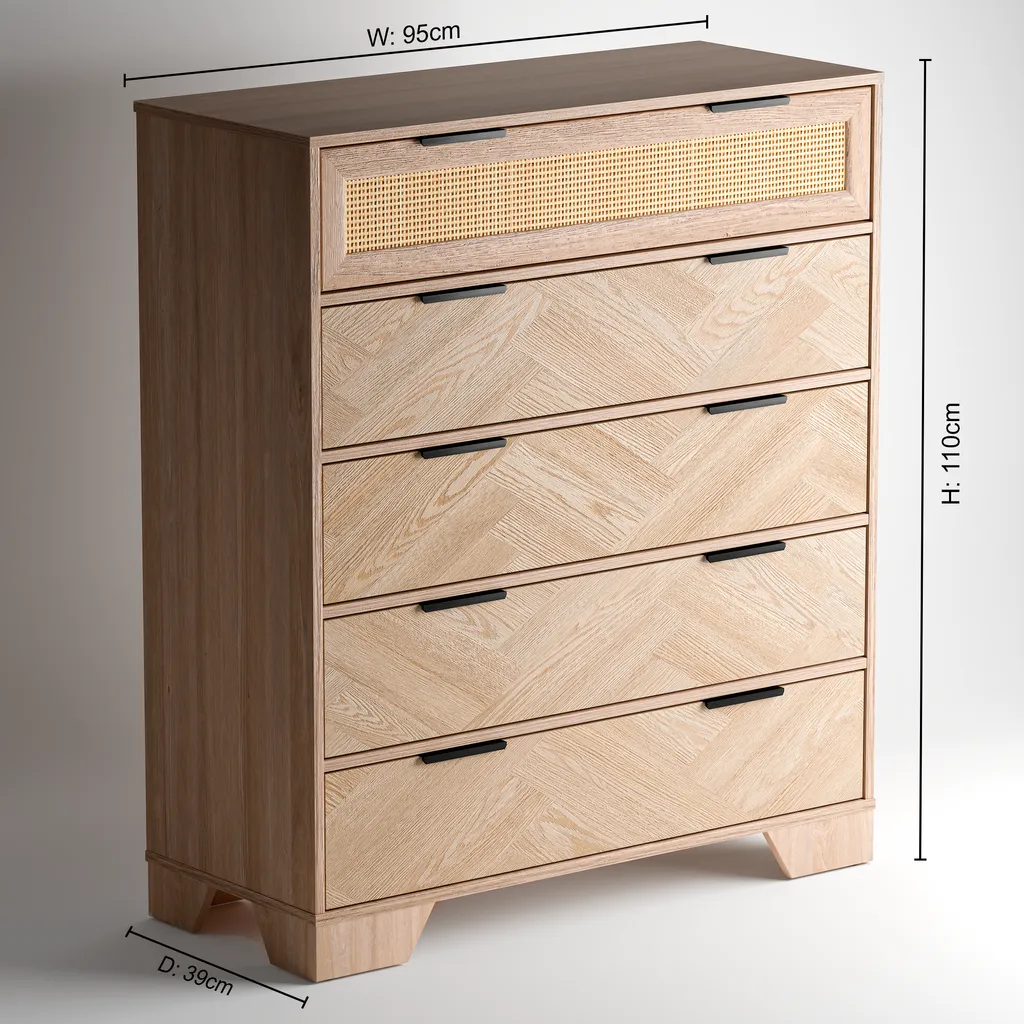 Mayfair 5 Drawers Chest - Natural