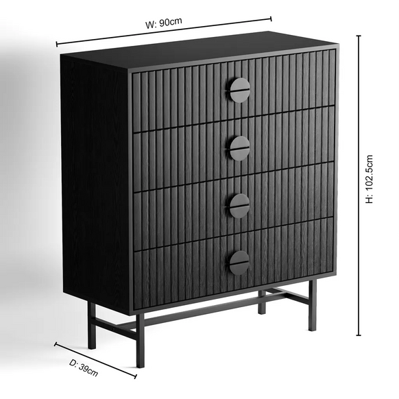 Noir 4 Drawers Chest - Black