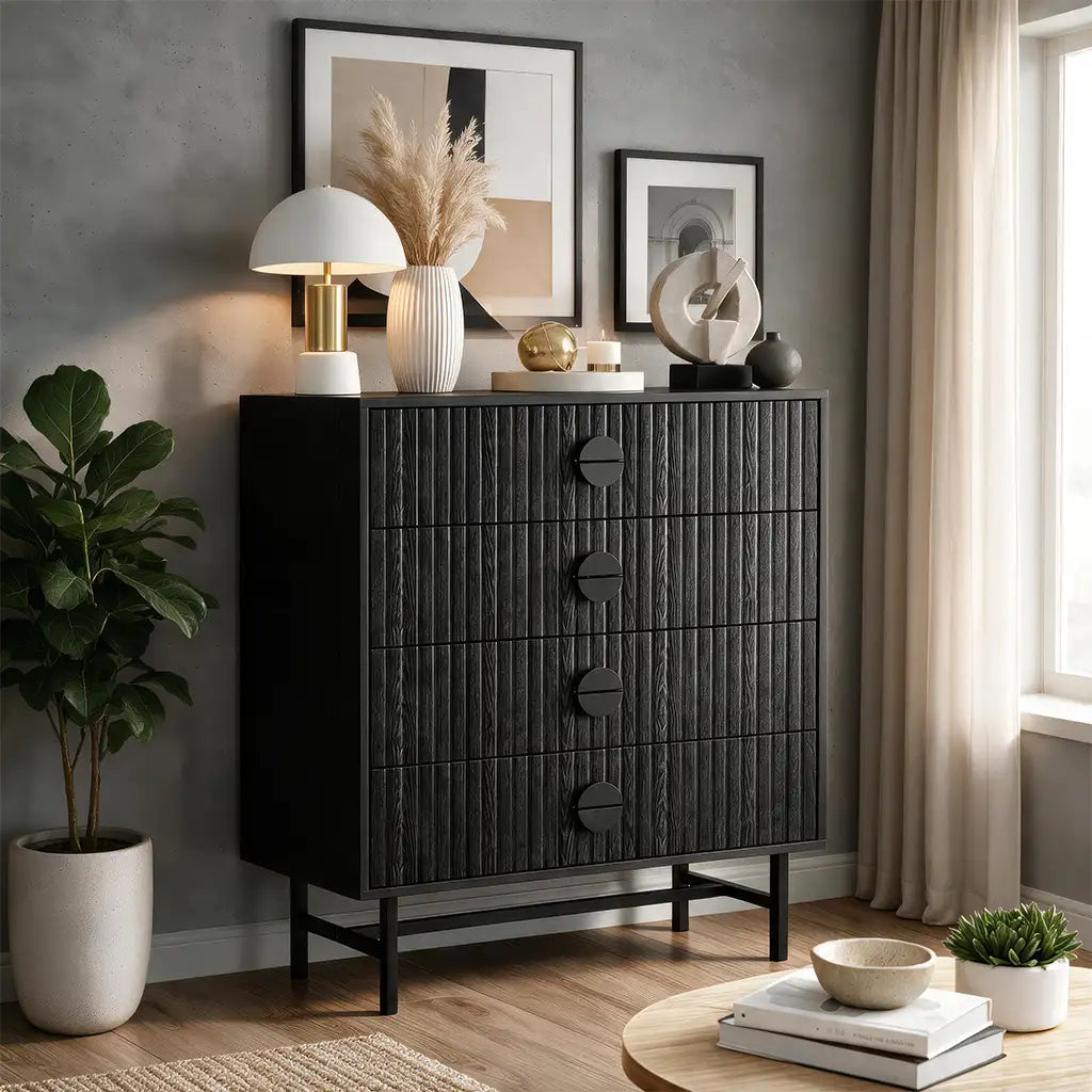 Noir 4 Drawers Chest - Black