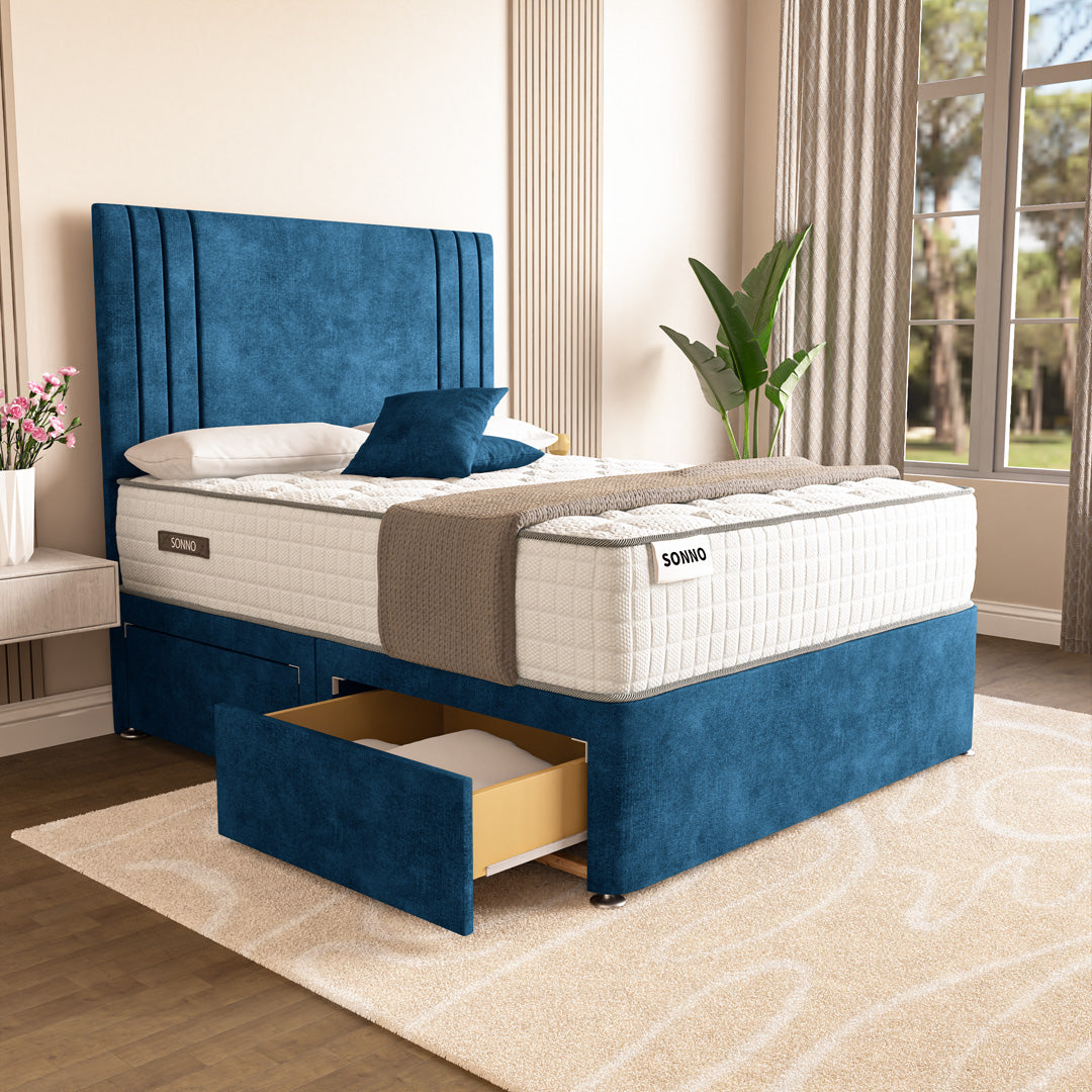 Rome Divan Bed - Blue Coniston – Sonno