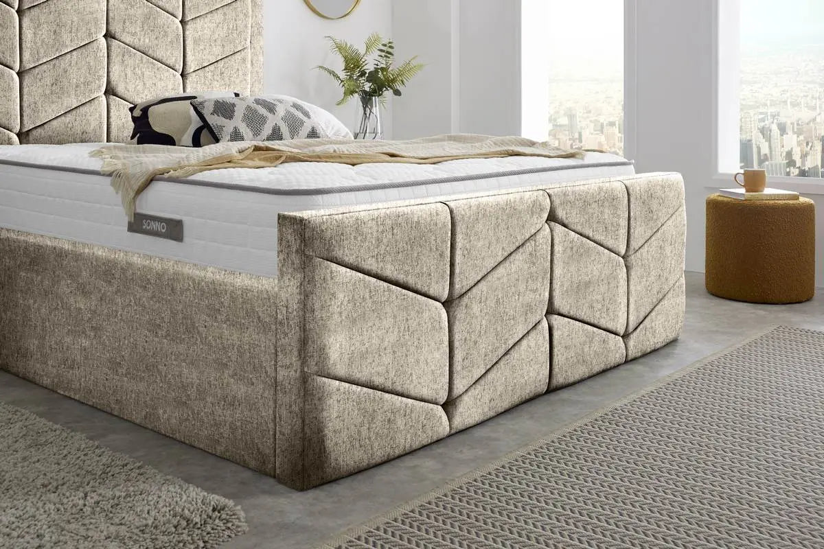 Lancaster Upholstered Ottoman Bed Cream Chenille Sonno